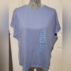 Gap Women's Large English Manor Blue Eyelet Sleeve PullOver Top Shirt New